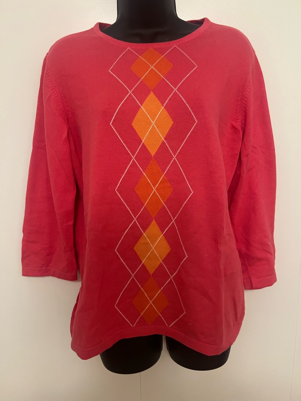 IZOD- Red/Pink Pullover Sweater with Orange Argyle Panel